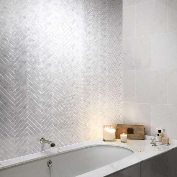 Carrara Nouvo Herringbone Mosaic Wall Tiles
